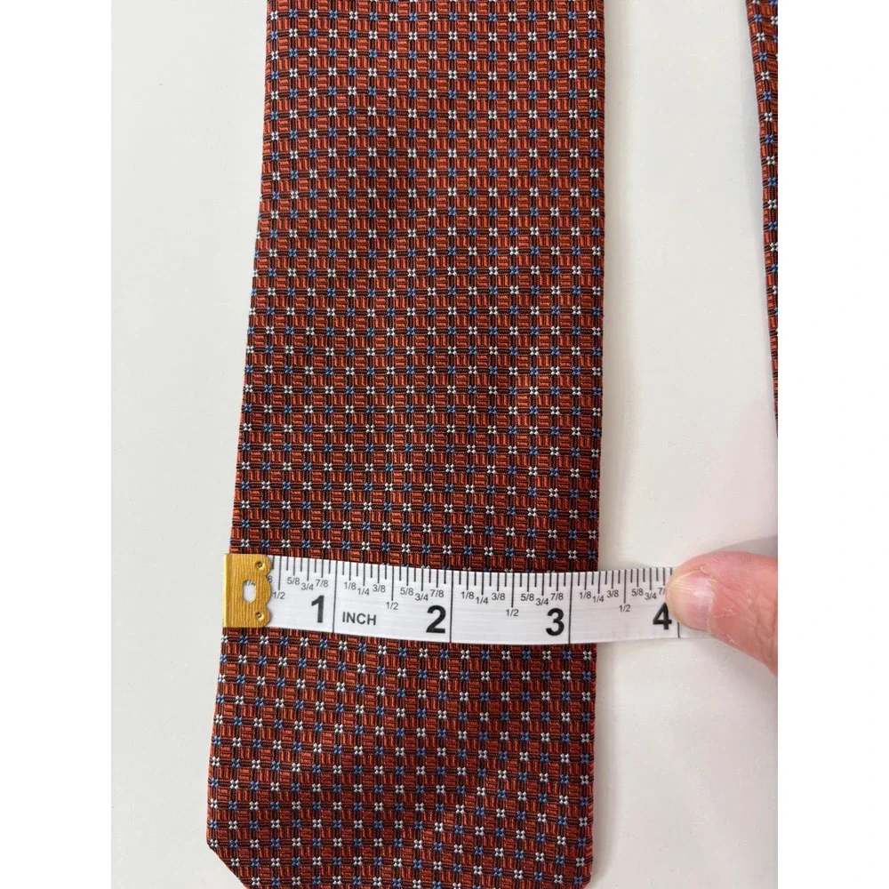 Brooks Brothers Makers Silk Tie Burnt Orange Blue Geometric Micro Pattern Mens